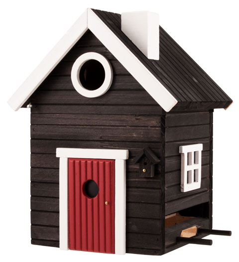 Talomallinen ruokinta ja linnunpönttö, musta, WG106 - lentoaukko 32mm